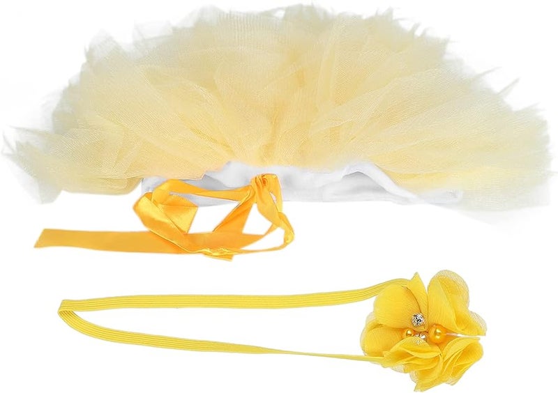Newborn Baby Girl Photography Outfit Set Light Yellow Soft Elastic Skirt Headdress 0 3 Months - Image 1